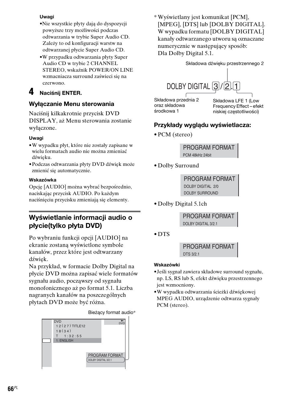 Dolby digital 3 / 2, Program format | Sony DAV-LF1 User Manual | Page 424 / 488