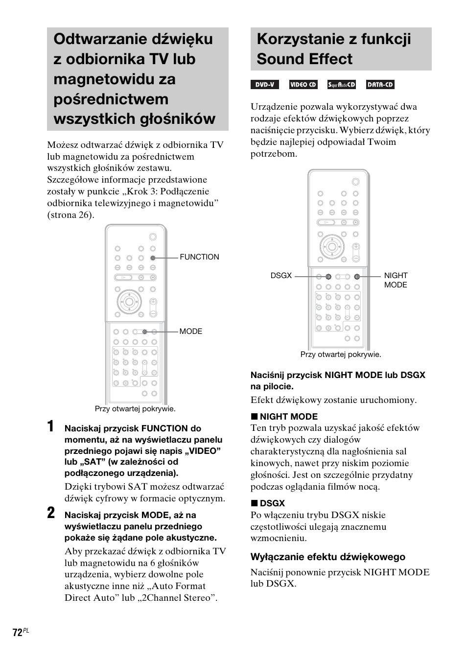 Korzystanie z funkcji sound effect, Odtwarzanie dźwięku z odbiornika tv, Korzystanie z funkcji sound | Effect | Sony DAV-LF1 User Manual | Page 430 / 488