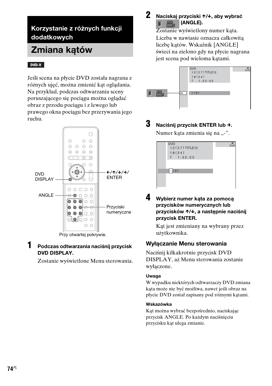 Korzystanie z różnych funkcji dodatkowych, Zmiana kątów | Sony DAV-LF1 User Manual | Page 432 / 488