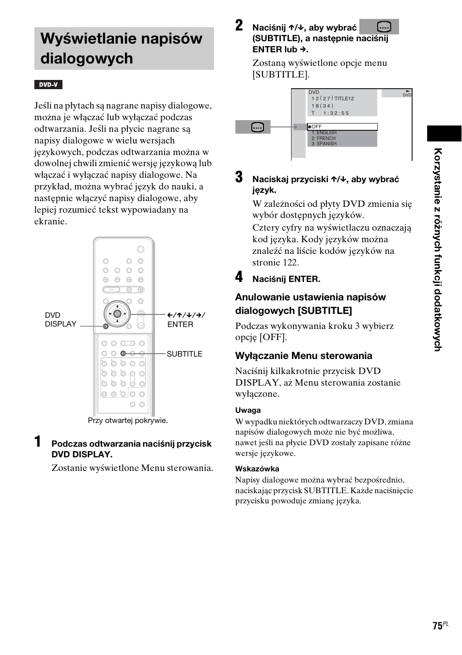 Wyświetlanie napisów dialogowych, Wyświetlanie napisów, Dialogowych | Sony DAV-LF1 User Manual | Page 433 / 488