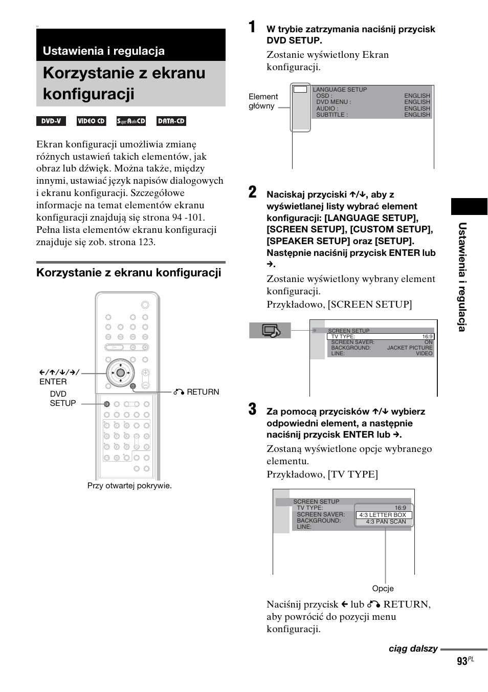 Ustawienia i regulacja, Korzystanie z ekranu konfiguracji, Zob. „korzystanie | Z ekranu konfiguracji” na stronie 93 | Sony DAV-LF1 User Manual | Page 451 / 488
