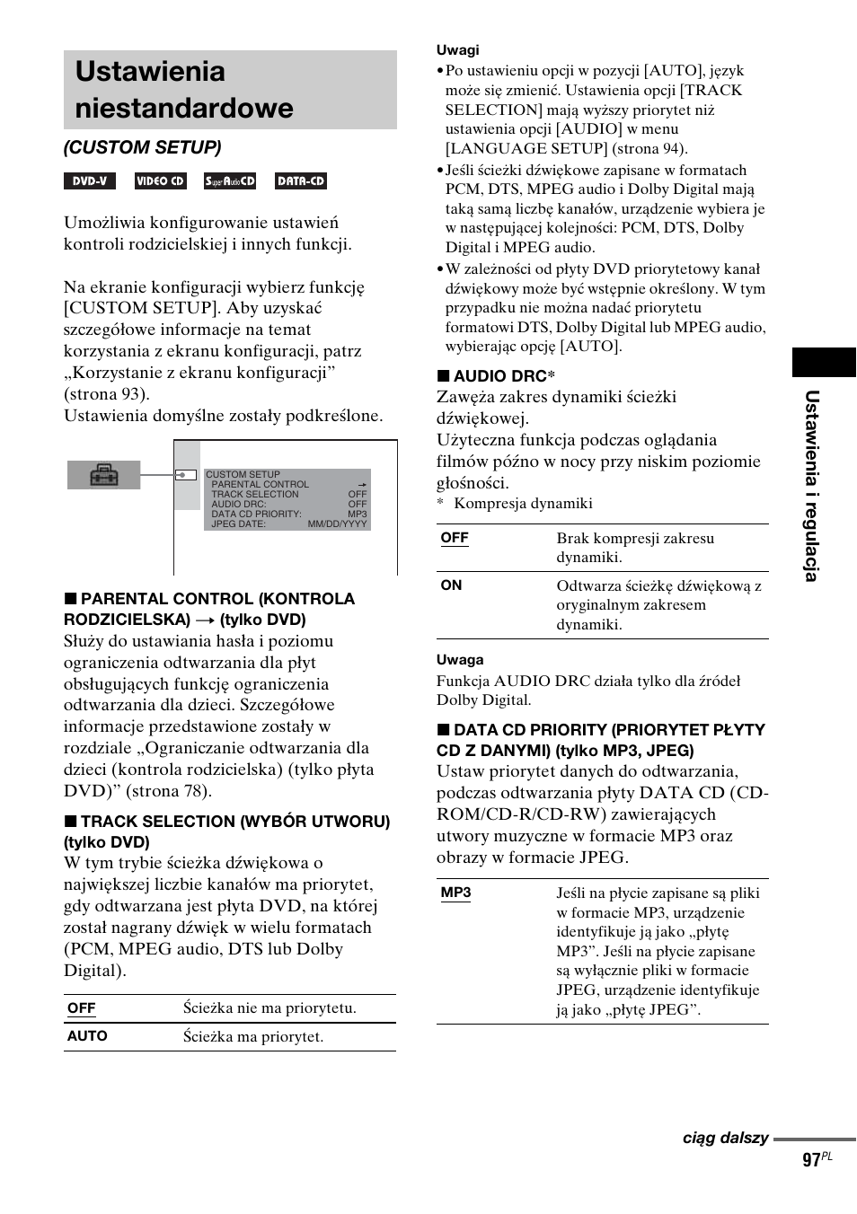 Ustawienia niestandardowe, Custom setup) | Sony DAV-LF1 User Manual | Page 455 / 488