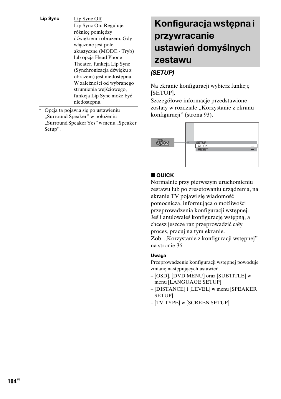 Setup), Konfiguracja wstępna i przywracanie, Ustawień domyślnych zestawu (setup) | Sony DAV-LF1 User Manual | Page 462 / 488