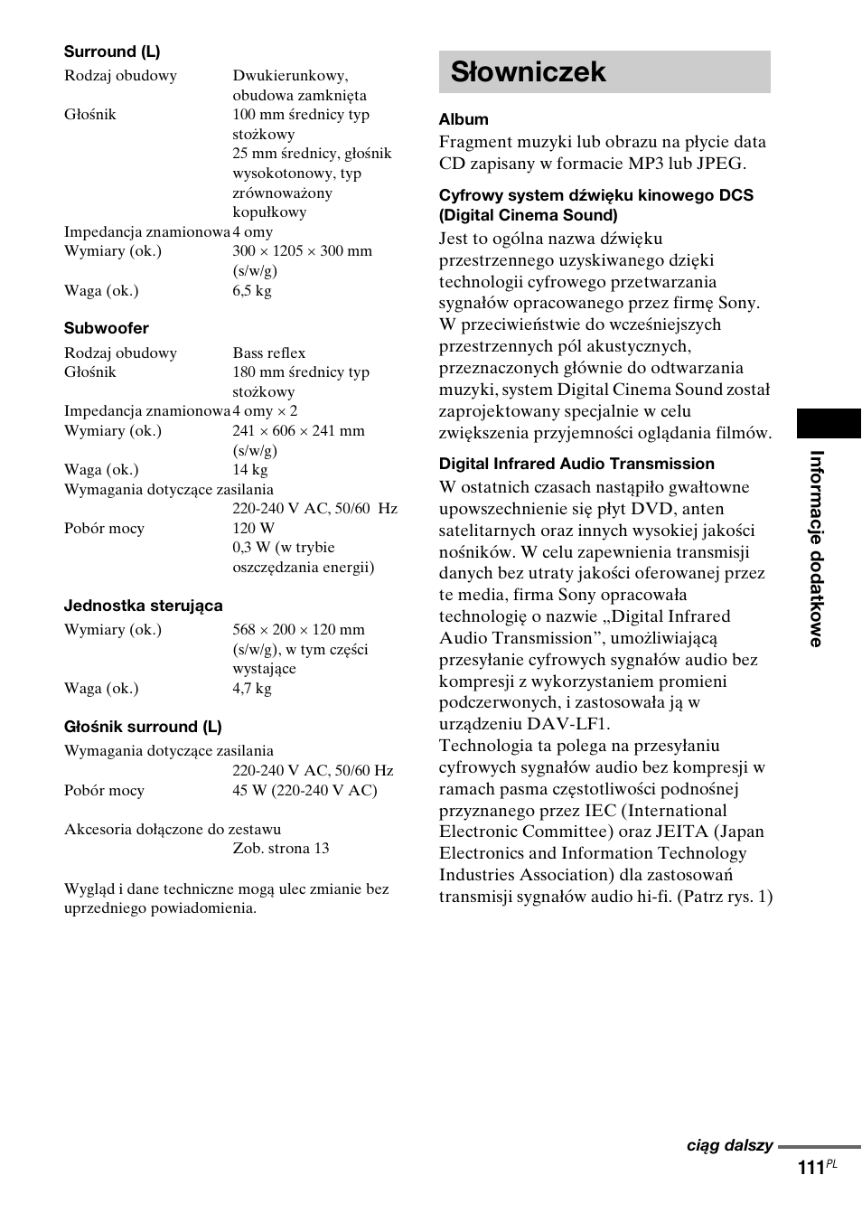 Słowniczek | Sony DAV-LF1 User Manual | Page 469 / 488