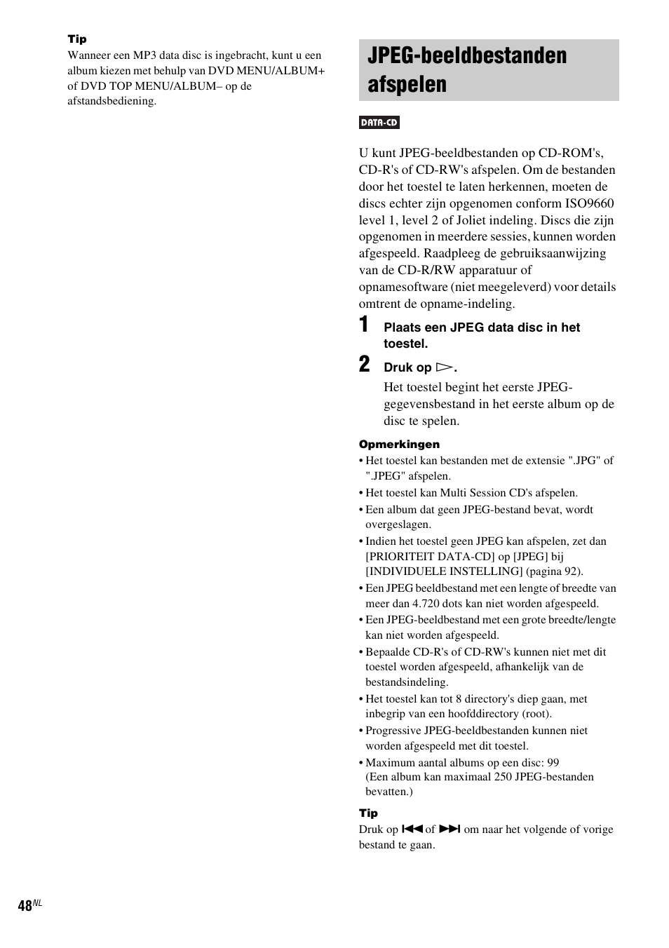 Jpeg-beeldbestanden afspelen | Sony DAV-LF1 User Manual | Page 48 / 488