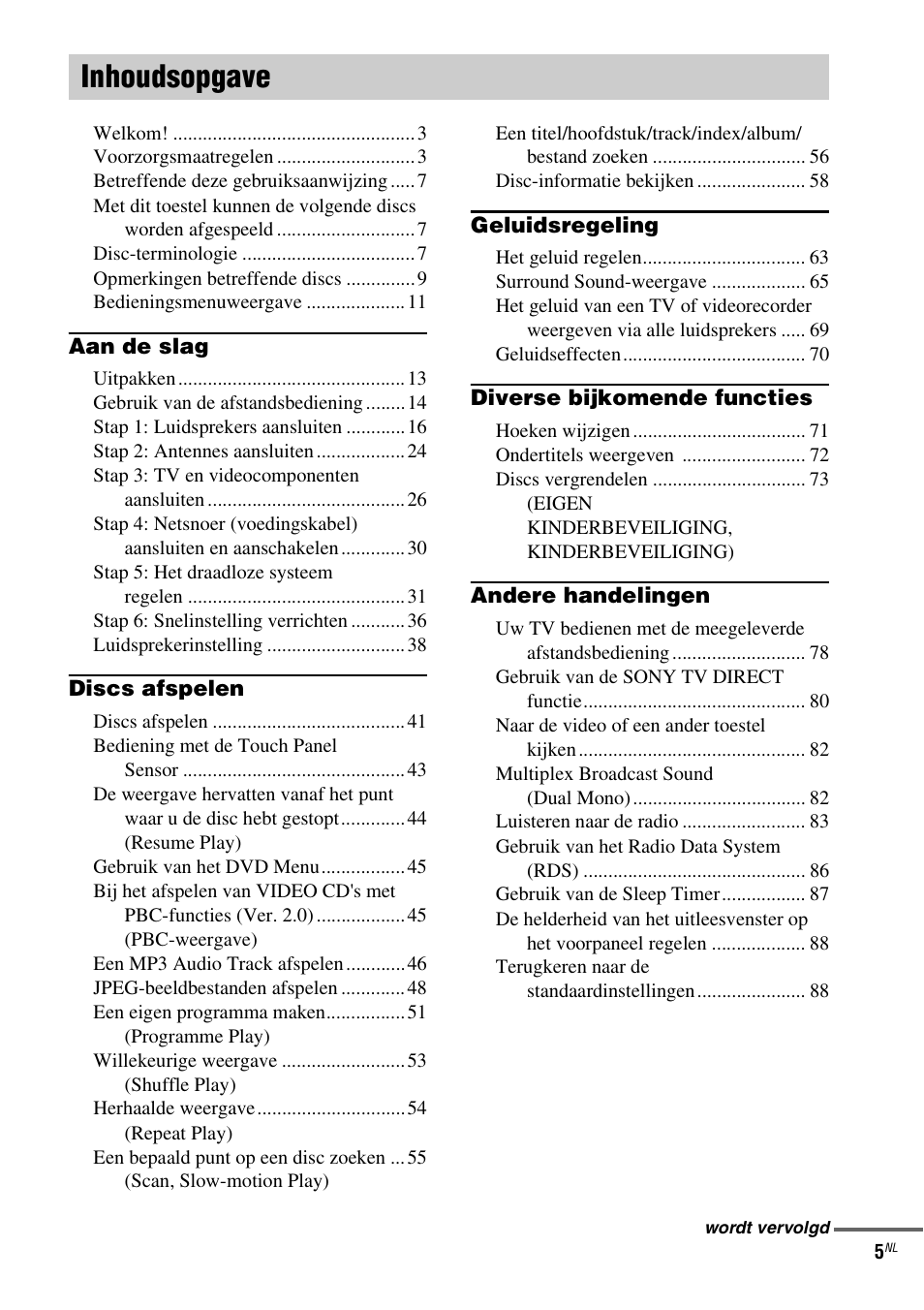 Inhoudsopgave | Sony DAV-LF1 User Manual | Page 5 / 488