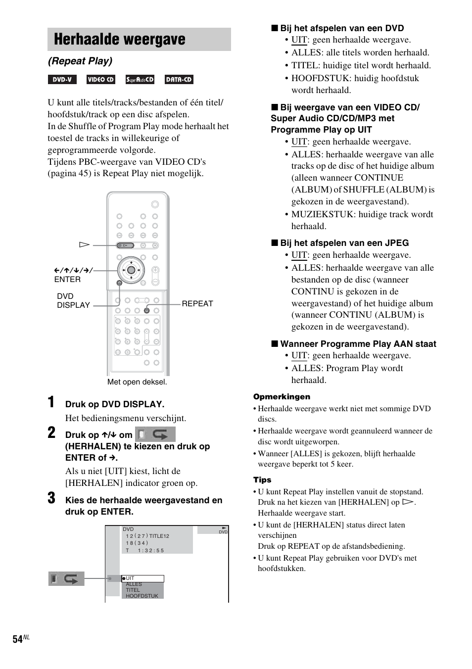 Herhaalde weergave, Repeat play) | Sony DAV-LF1 User Manual | Page 54 / 488