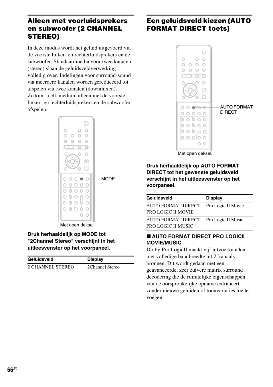Een geluidsveld kiezen (auto format direct toets) | Sony DAV-LF1 User Manual | Page 66 / 488