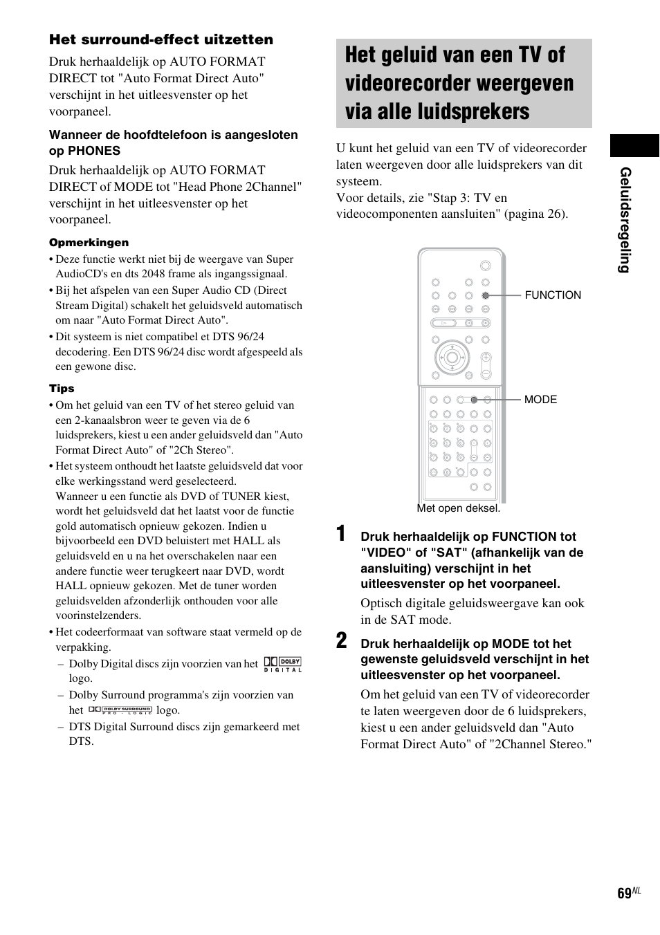 Het geluid van een tv of videorecorder, Weergeven via alle luidsprekers | Sony DAV-LF1 User Manual | Page 69 / 488