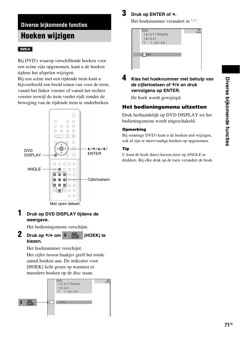 Diverse bijkomende functies, Hoeken wijzigen | Sony DAV-LF1 User Manual | Page 71 / 488