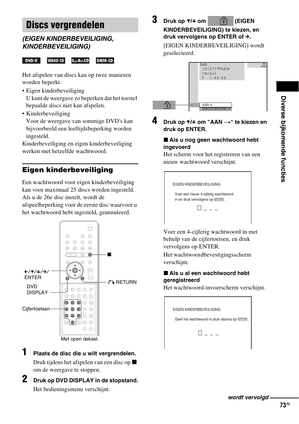 Discs vergrendelen, Eigen kinderbeveiliging, kinderbeveiliging), Eigen kinderbeveiliging | Sony DAV-LF1 User Manual | Page 73 / 488