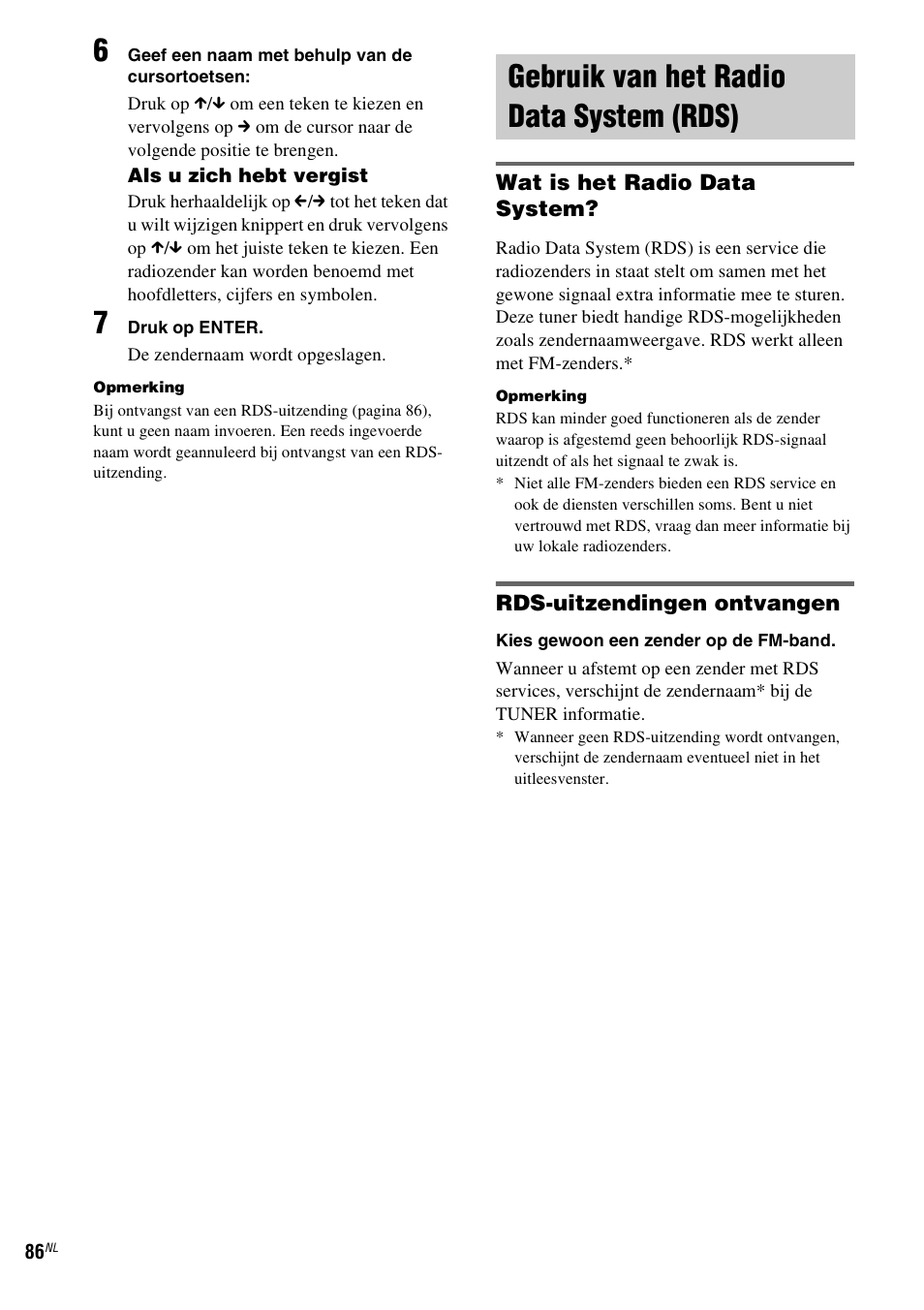 Gebruik van het radio data system (rds), Gebruik van het radio data system, Rds) | Sony DAV-LF1 User Manual | Page 86 / 488