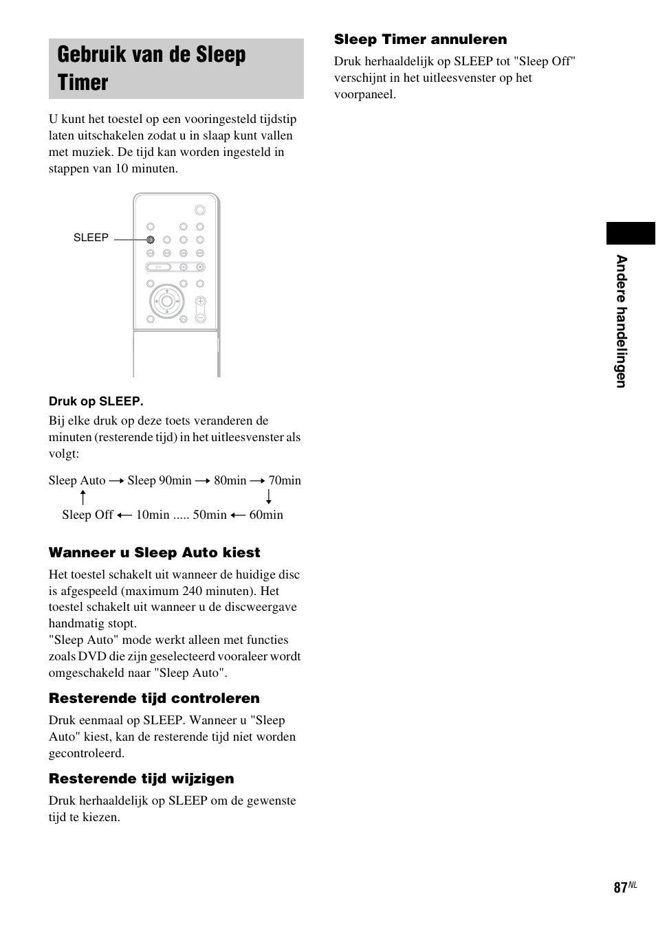 Gebruik van de sleep timer | Sony DAV-LF1 User Manual | Page 87 / 488