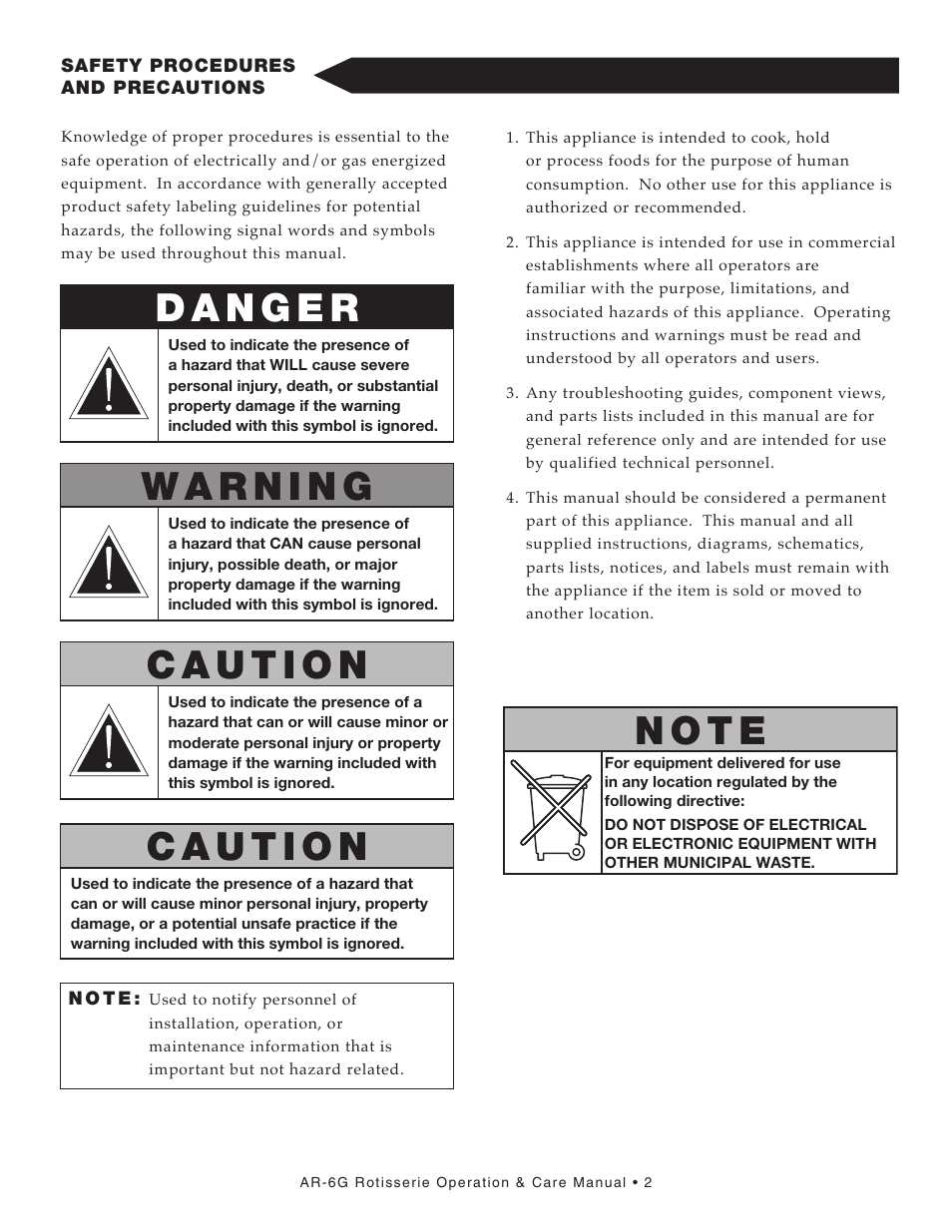 N o t e | Alto-Shaam AR-6G User Manual | Page 4 / 34