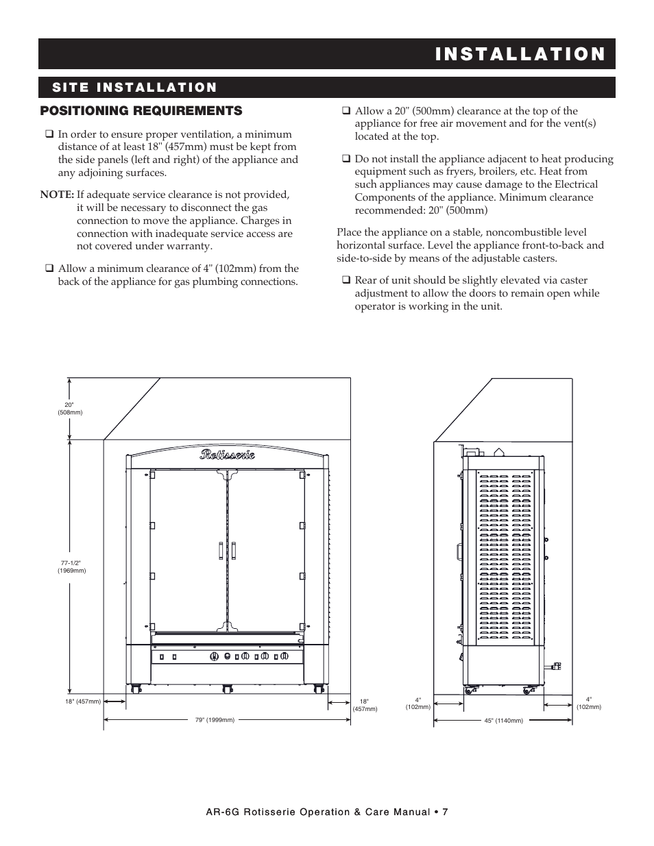 Positioning requirements | Alto-Shaam AR-6G User Manual | Page 9 / 34