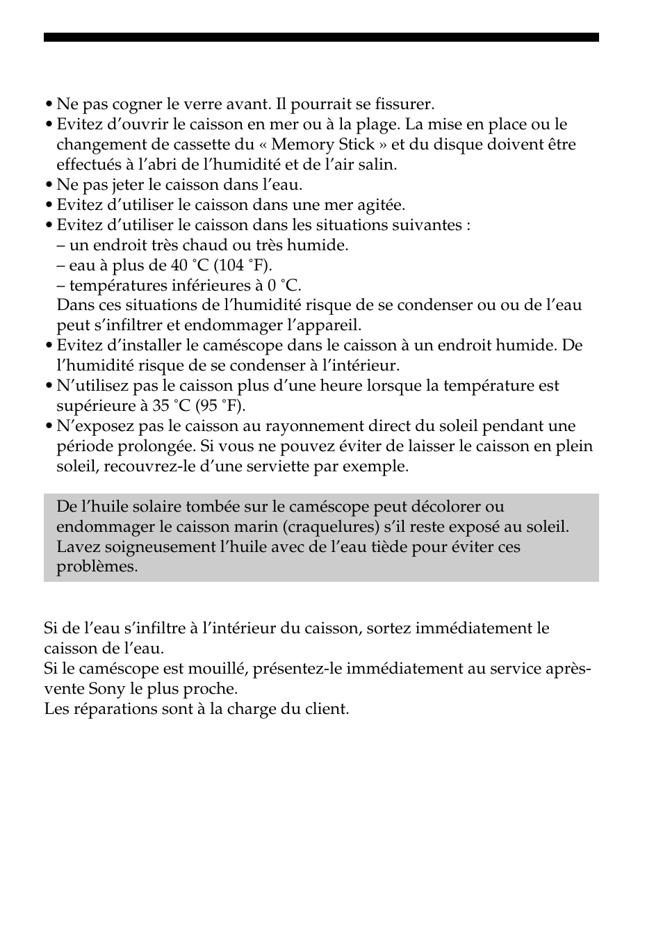 Précautions d’emploi | Sony SPK-HC User Manual | Page 25 / 292