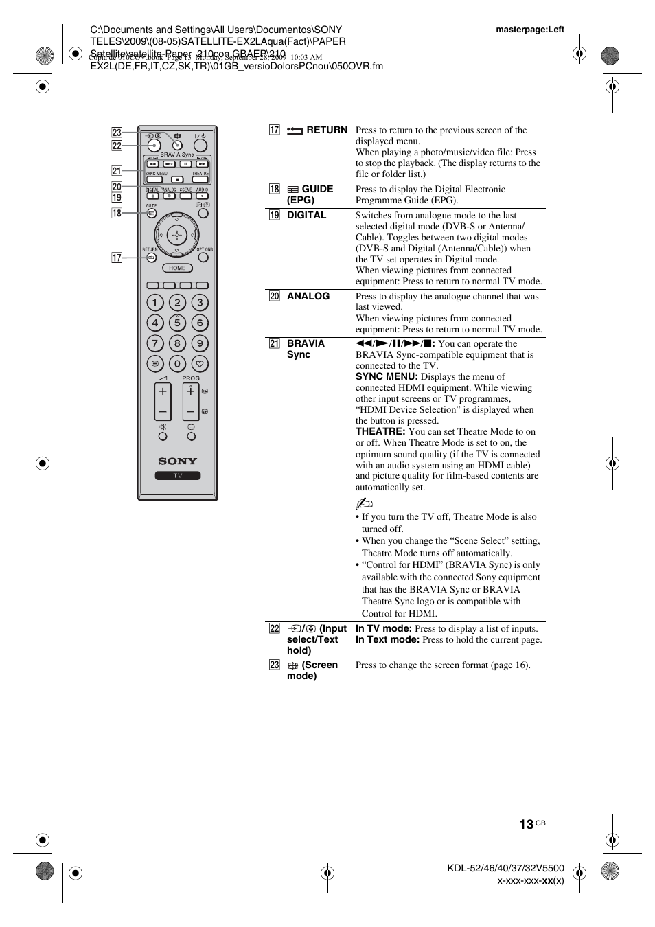 Sony KDL-37W5810 User Manual | Page 13 / 186