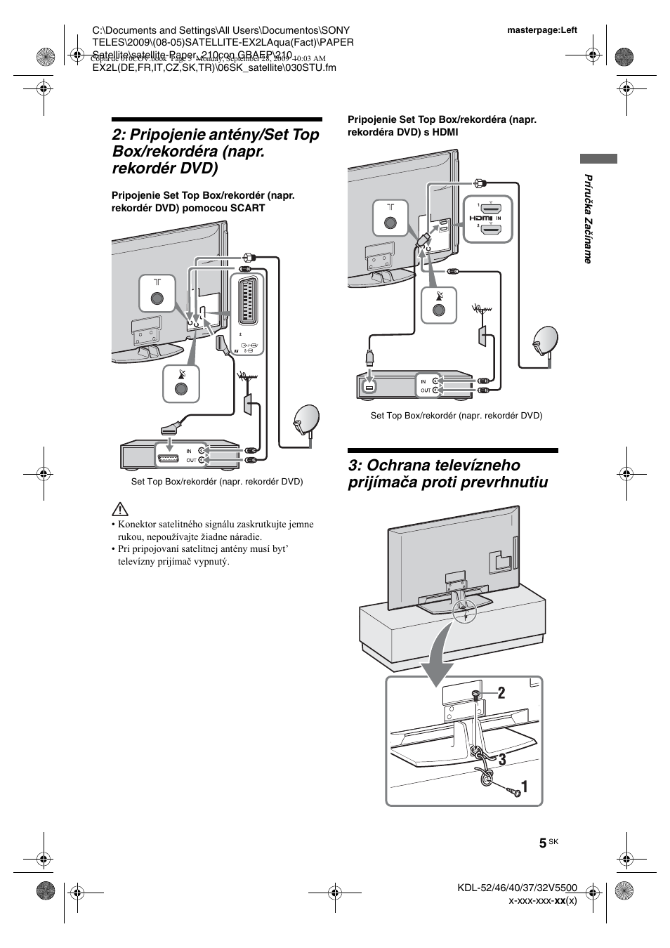 Ochrana televízneho prijímaèa proti prevrhnutiu, Ochrana televízneho prijímača proti prevrhnutiu | Sony KDL-37W5810 User Manual | Page 137 / 186