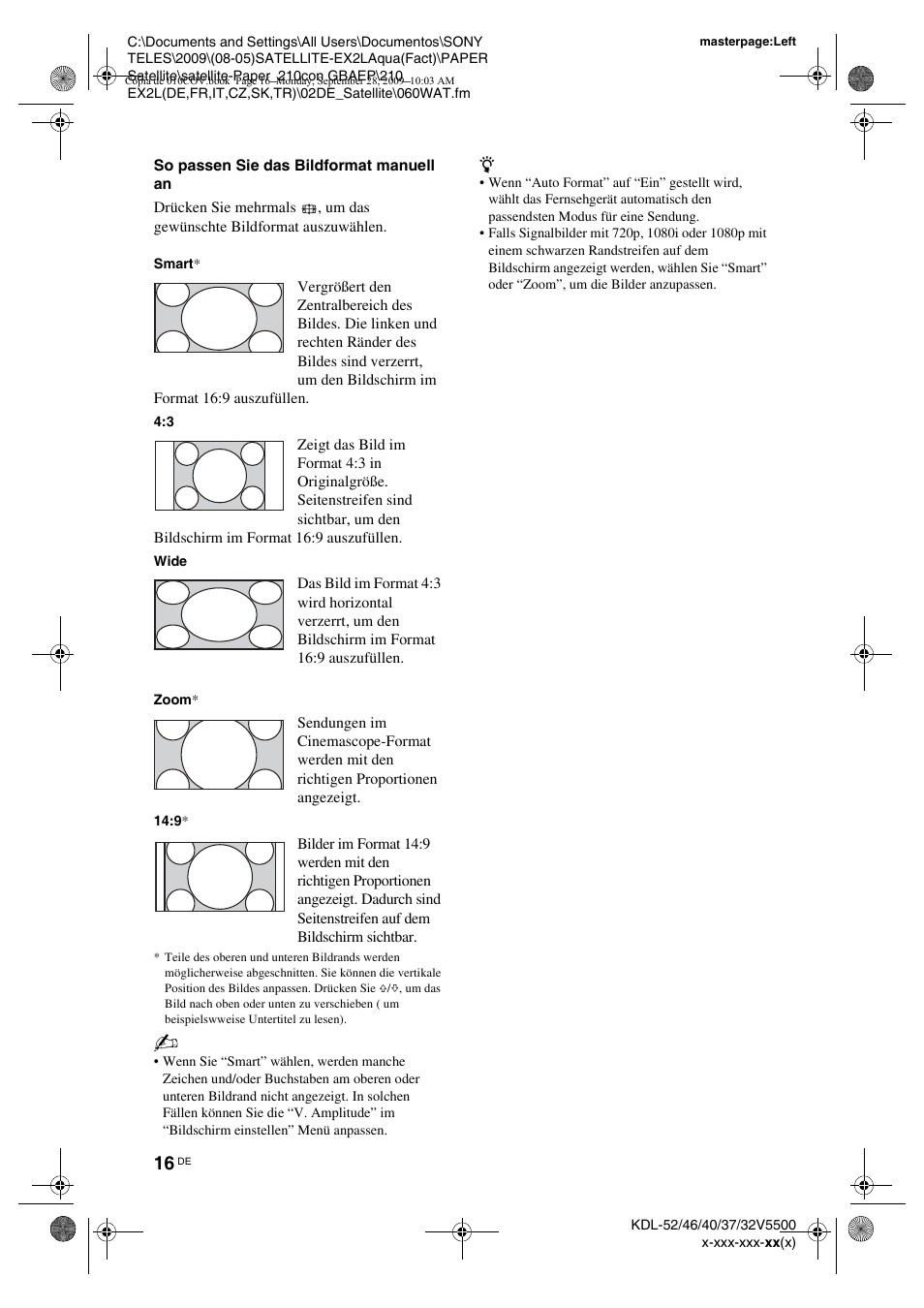 So passen sie das bildformat manuell an | Sony KDL-37W5810 User Manual | Page 42 / 186