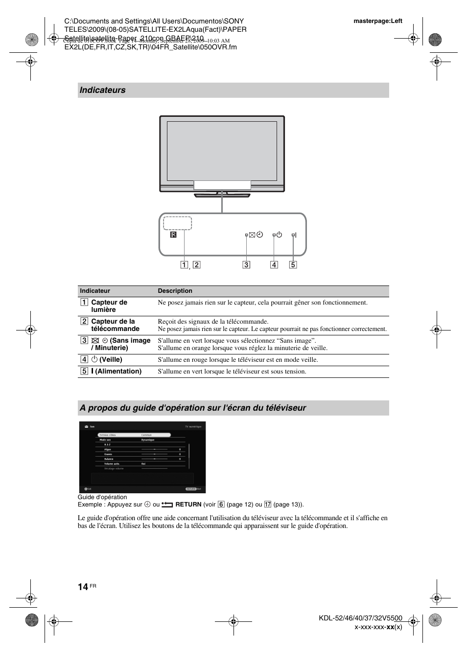 Indicateurs | Sony KDL-37W5810 User Manual | Page 92 / 186