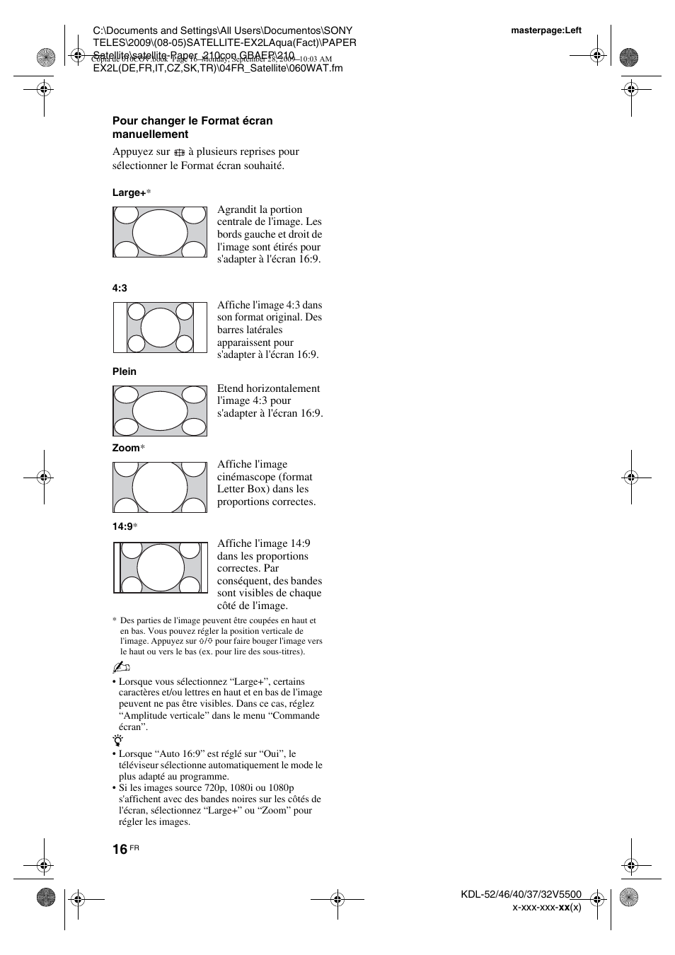 Pour changer le format écran manuellement | Sony KDL-37W5810 User Manual | Page 94 / 186