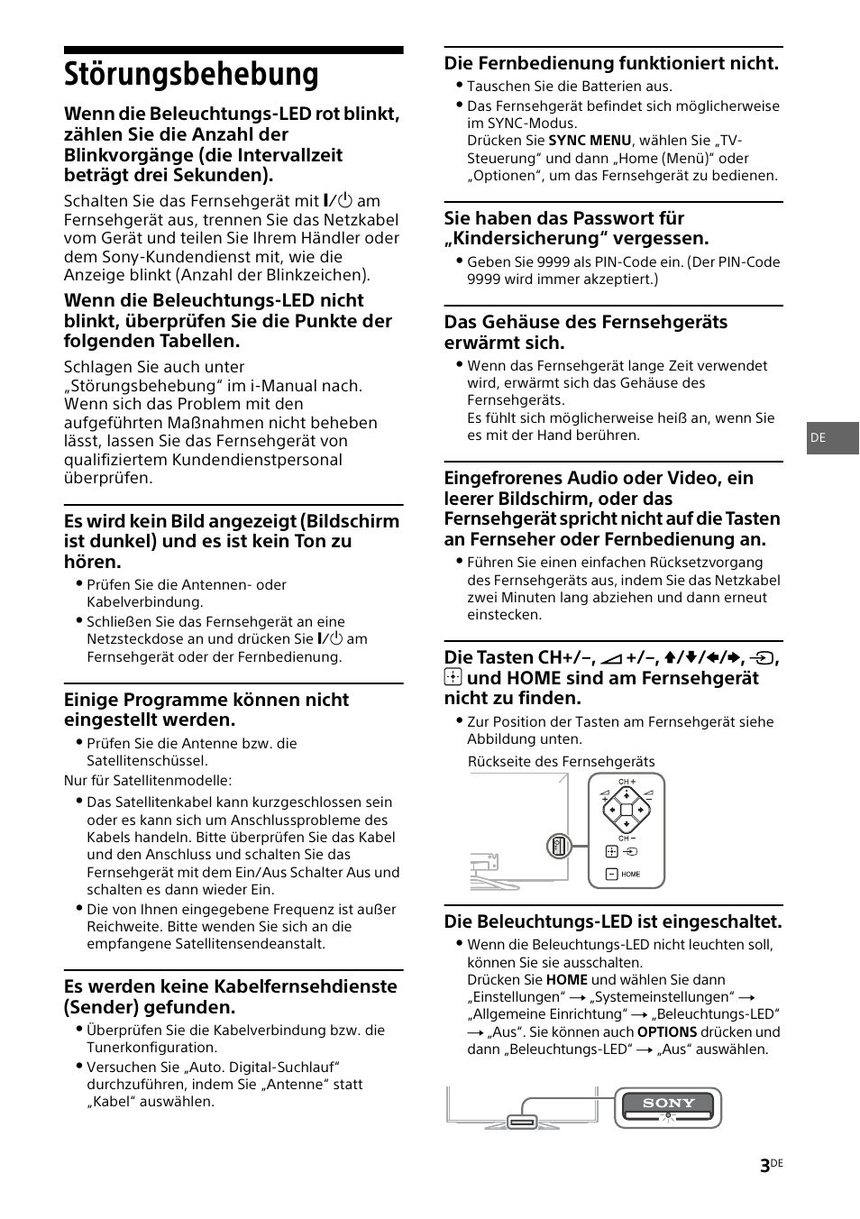 Störungsbehebung | Sony KDL-42W805A User Manual | Page 19 / 92