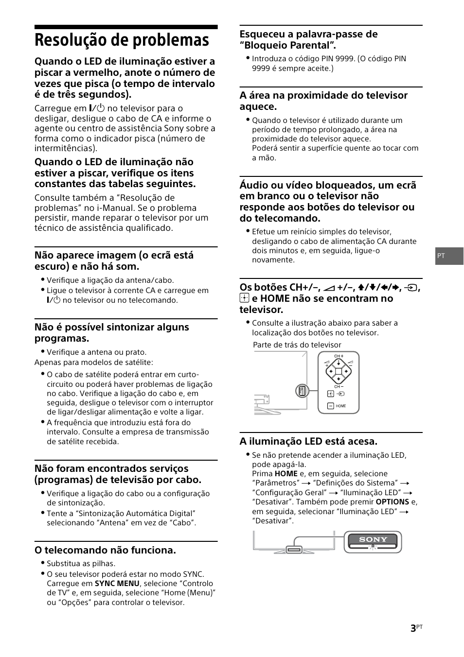 Resolução de problemas | Sony KDL-42W805A User Manual | Page 23 / 92
