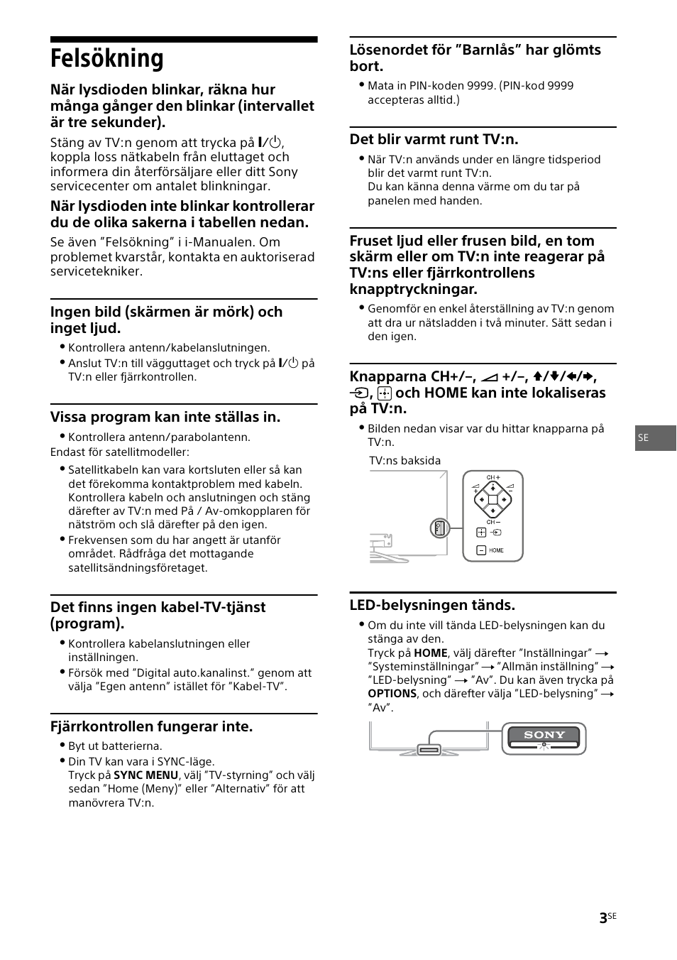 Felsökning | Sony KDL-42W805A User Manual | Page 33 / 92