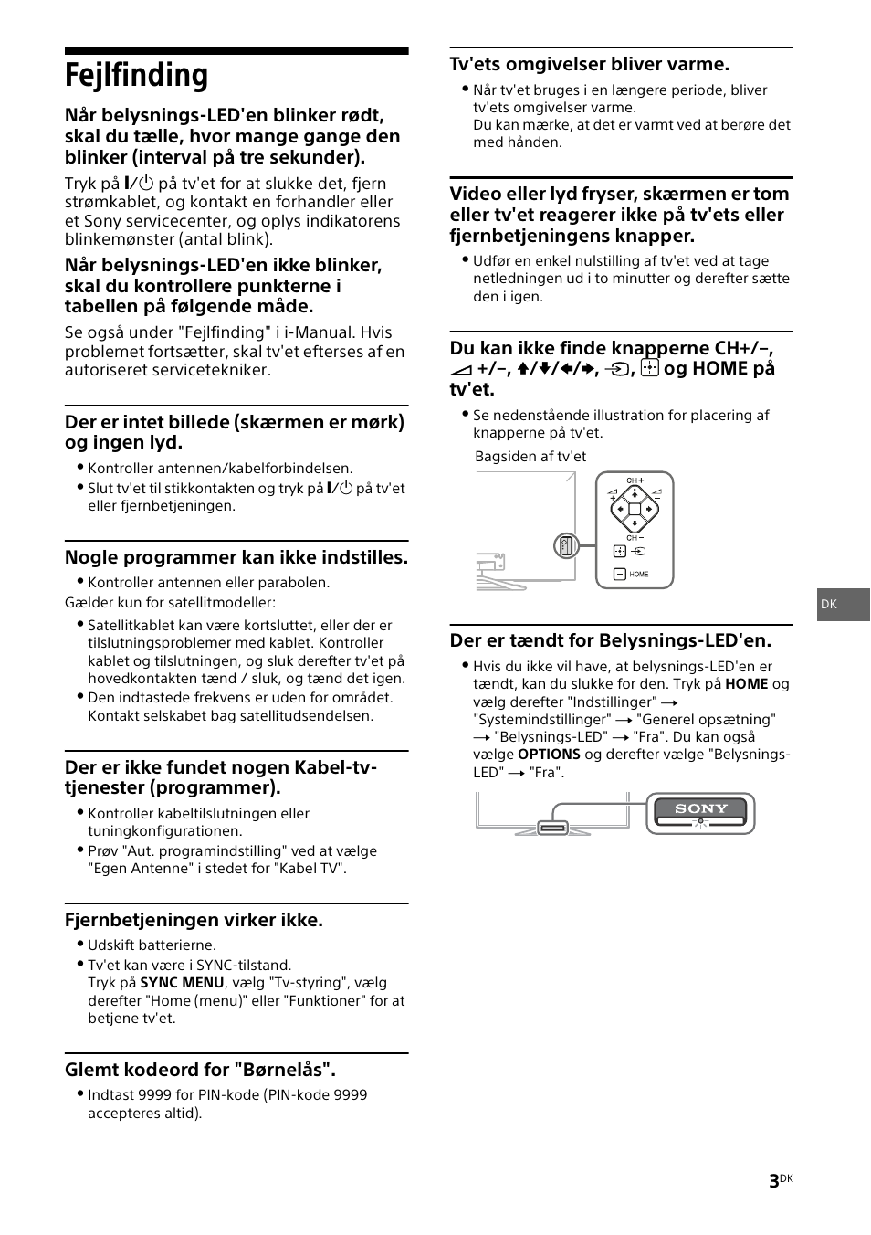 Fejlfinding | Sony KDL-42W805A User Manual | Page 37 / 92