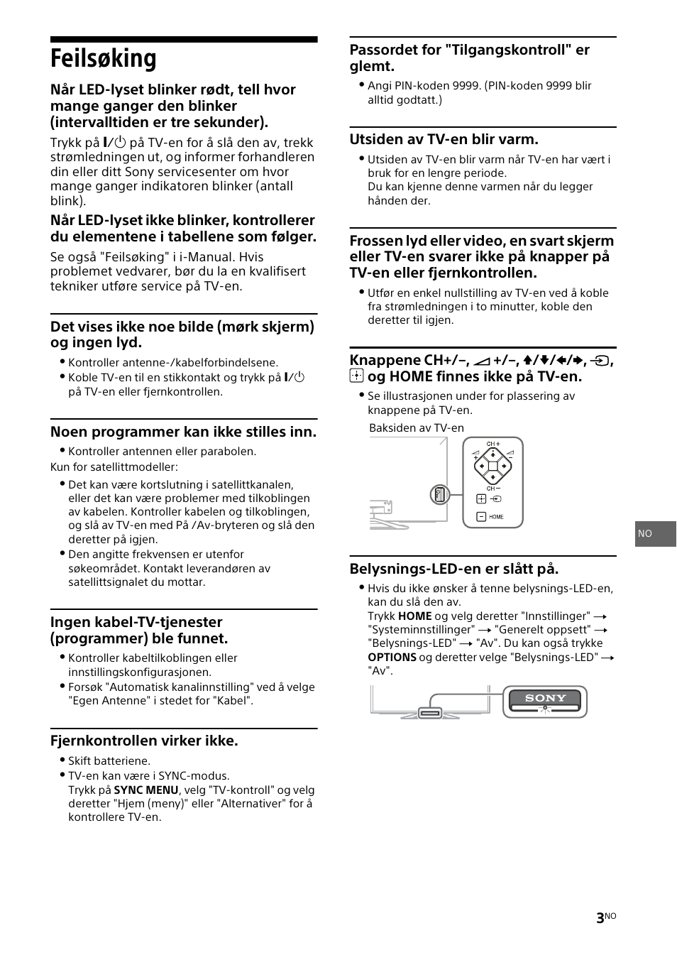 Feilsøking | Sony KDL-42W805A User Manual | Page 45 / 92