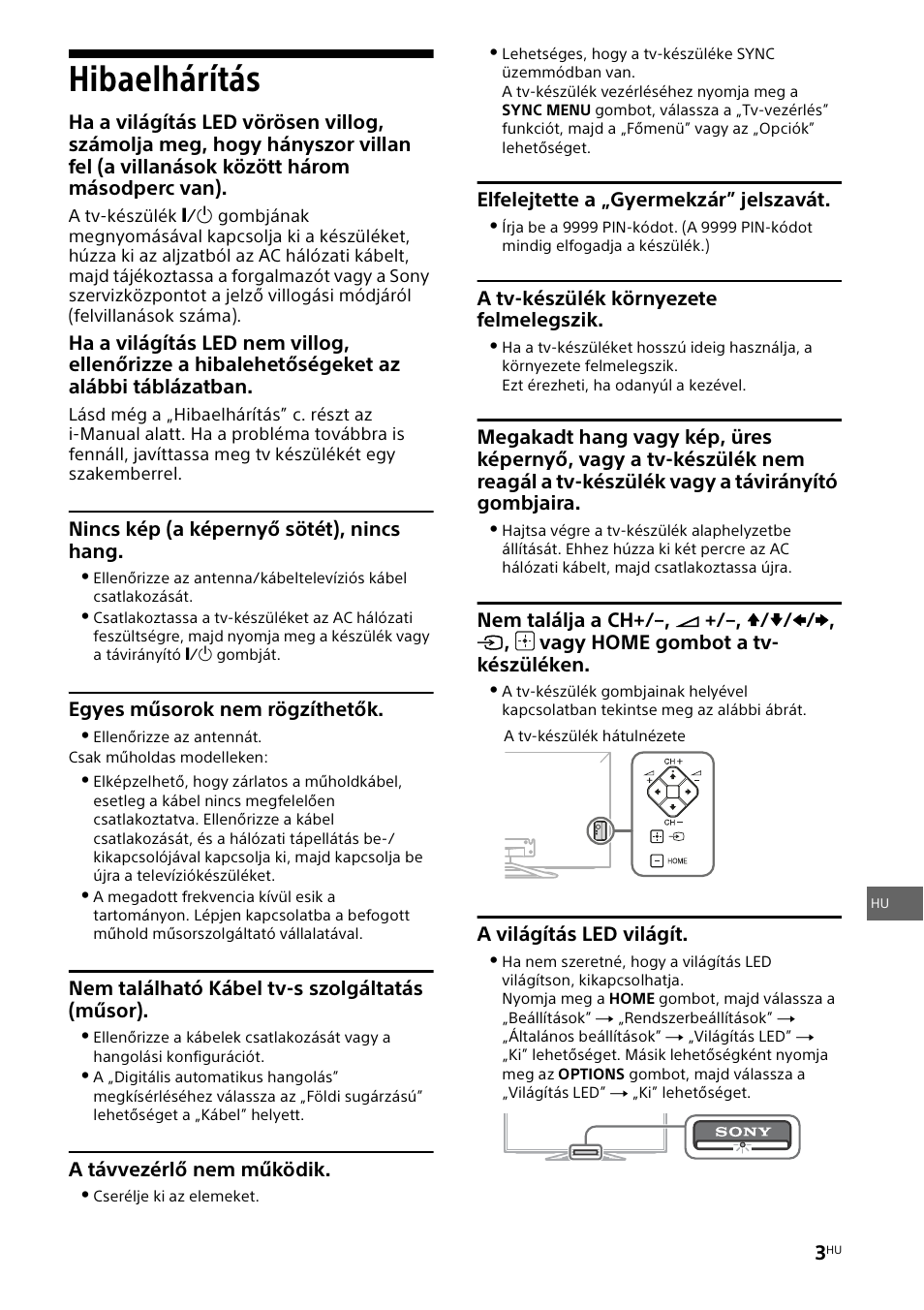 Hibaelhárítás | Sony KDL-42W805A User Manual | Page 61 / 92