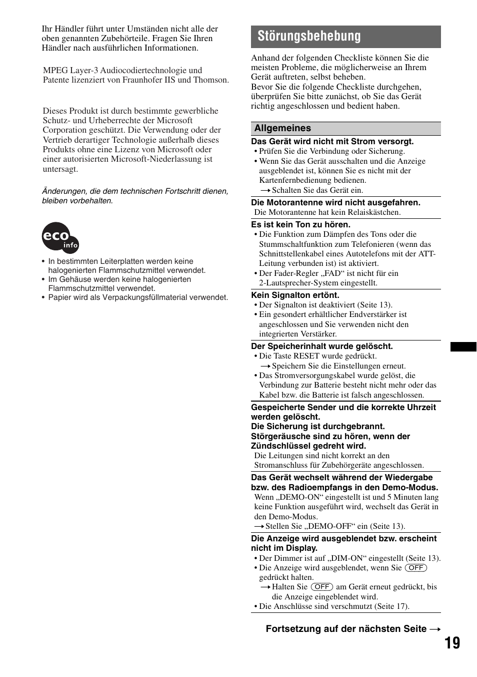 Störungsbehebung | Sony CDX-GT383A User Manual | Page 39 / 104