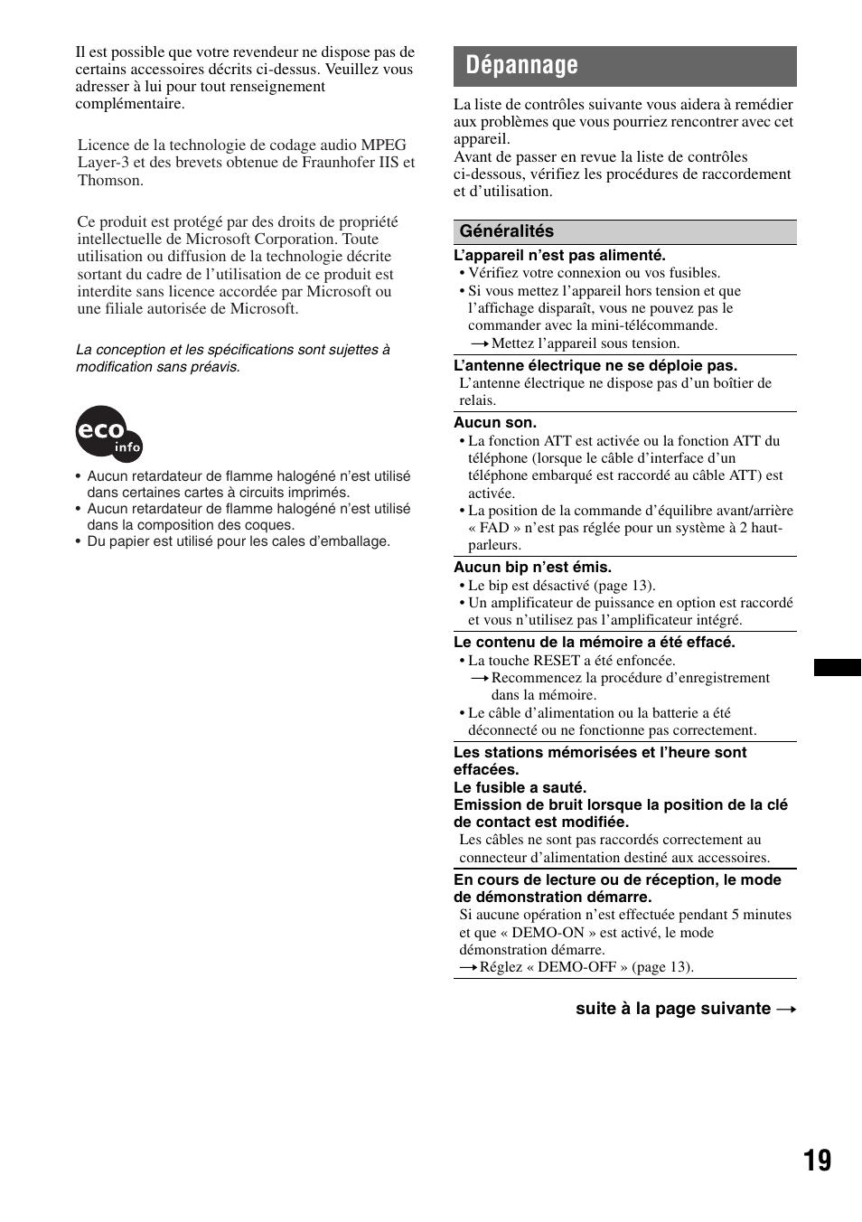 Dépannage | Sony CDX-GT383A User Manual | Page 59 / 104