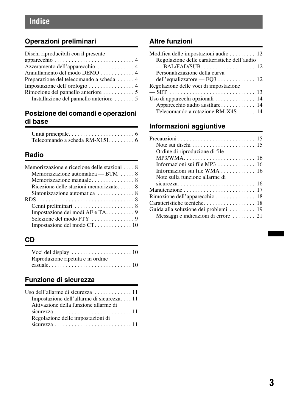 Indice | Sony CDX-GT383A User Manual | Page 63 / 104