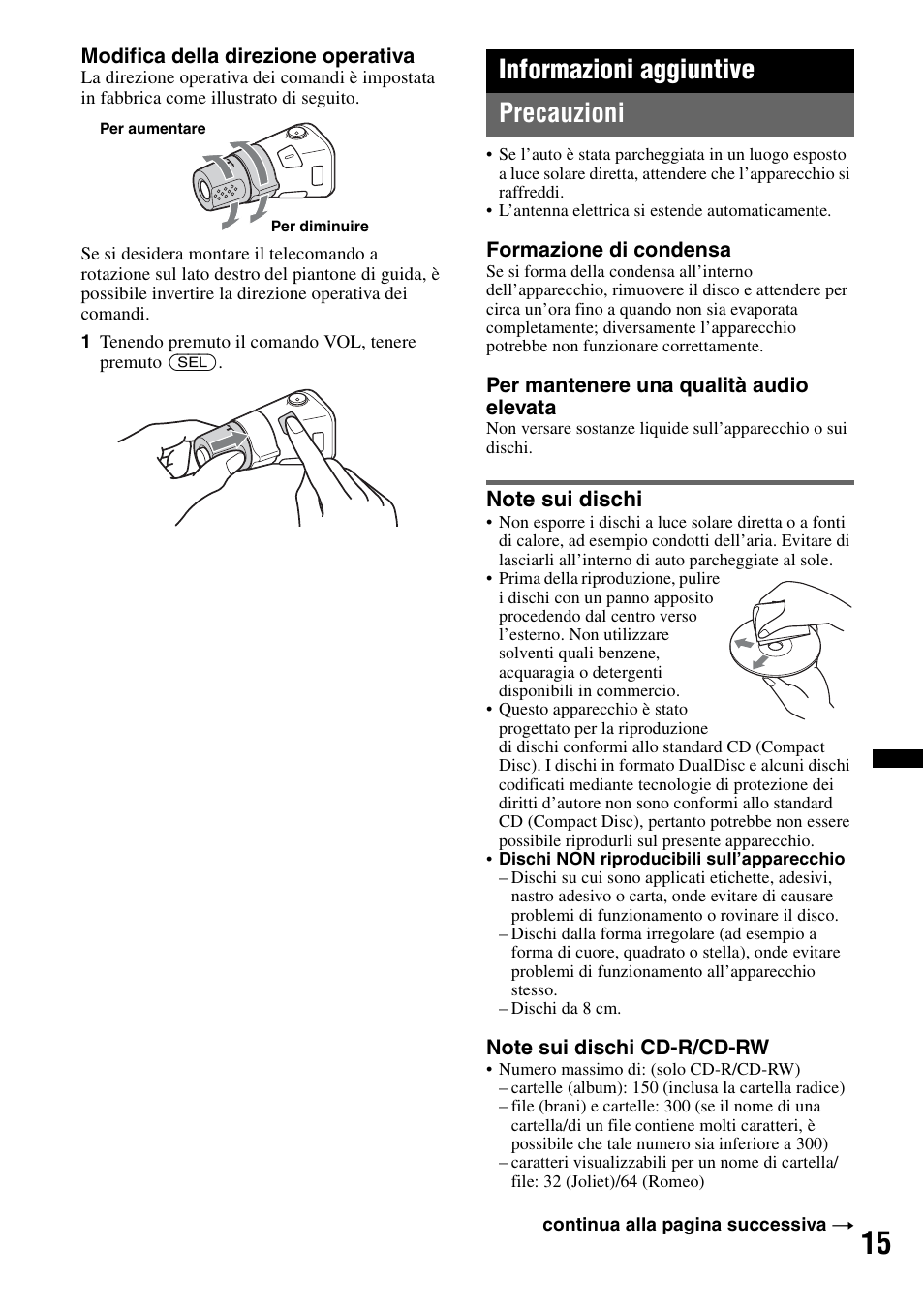 Informazioni aggiuntive, Precauzioni, Note sui dischi | Informazioni aggiuntive precauzioni | Sony CDX-GT383A User Manual | Page 75 / 104