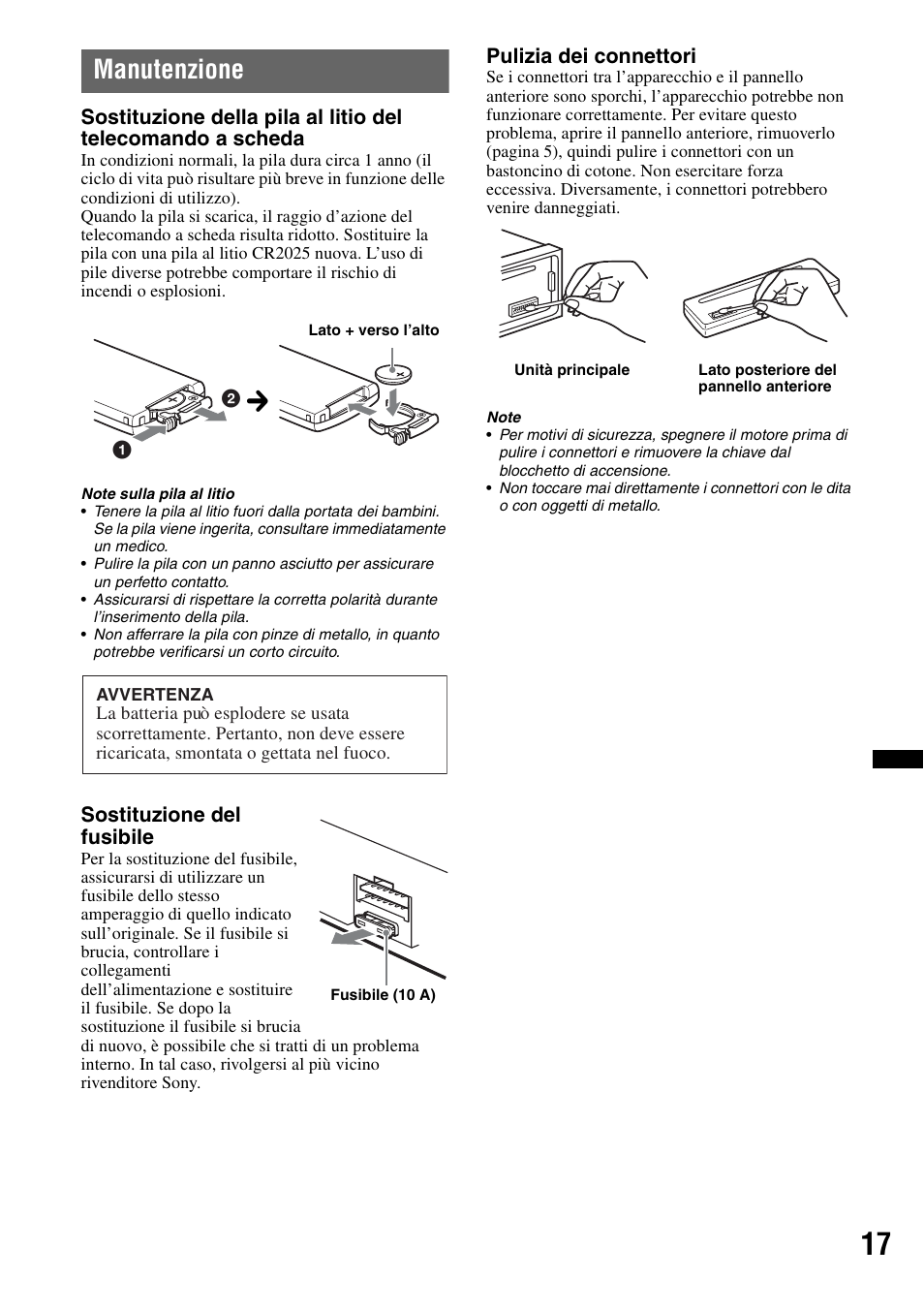 Manutenzione | Sony CDX-GT383A User Manual | Page 77 / 104