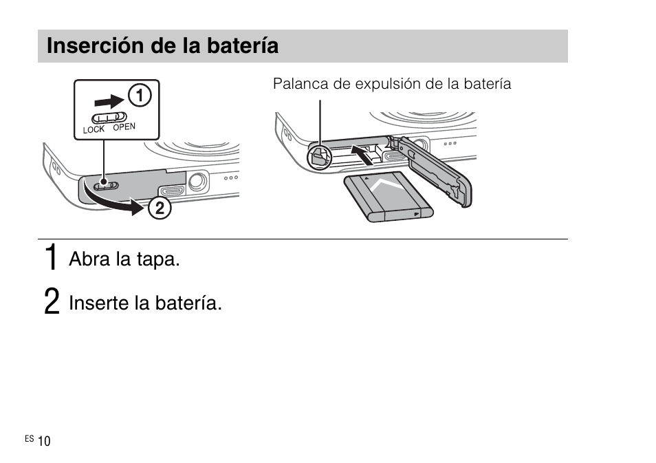 Inserción de la batería | Sony DSC-WX220 User Manual | Page 112 / 499