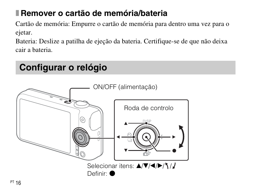 Configurar o relógio, Xremover o cartão de memória/bateria | Sony DSC-WX220 User Manual | Page 152 / 499