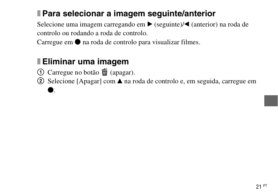 Xpara selecionar a imagem seguinte/anterior, Xeliminar uma imagem | Sony DSC-WX220 User Manual | Page 157 / 499