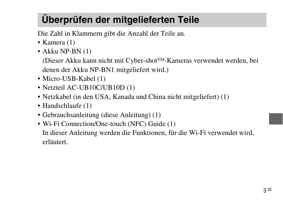 Überprüfen der mitgelieferten teile | Sony DSC-WX220 User Manual | Page 171 / 499