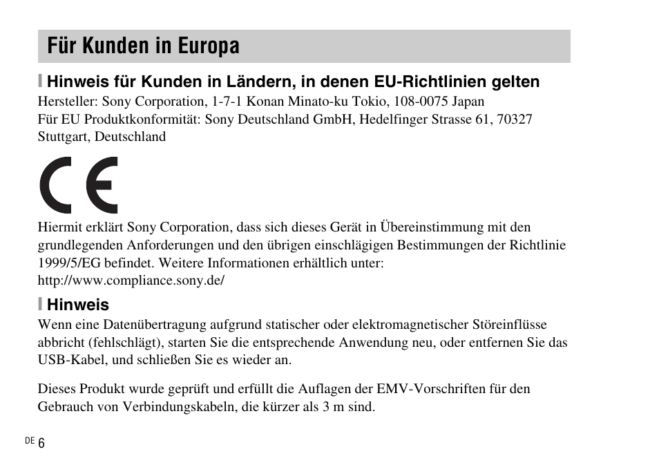 Für kunden in europa | Sony DSC-WX220 User Manual | Page 174 / 499