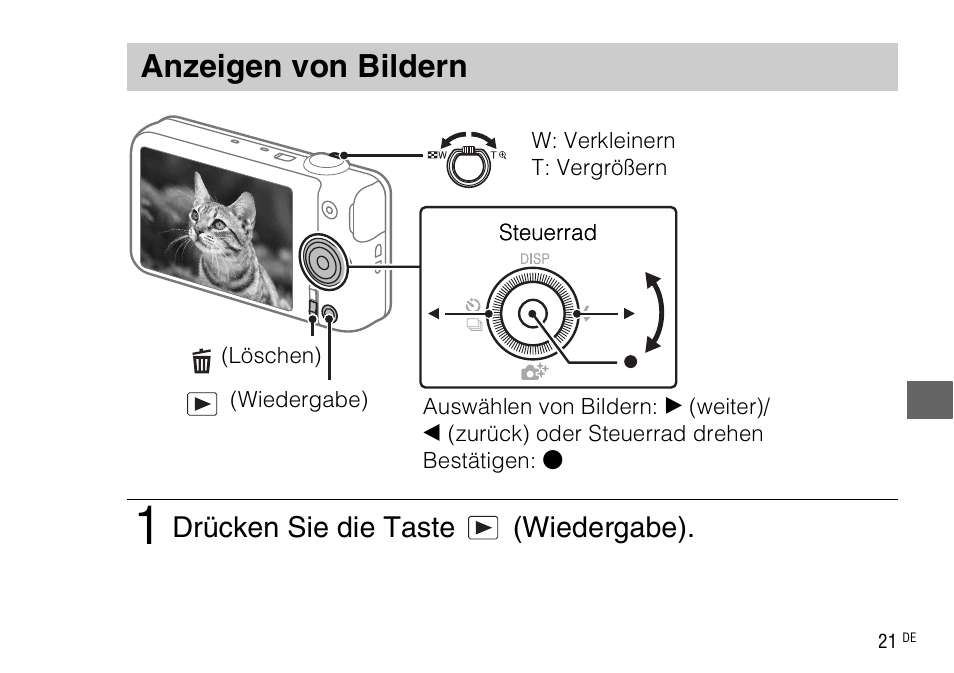 Anzeigen von bildern, Drücken sie die taste (wiedergabe) | Sony DSC-WX220 User Manual | Page 189 / 499