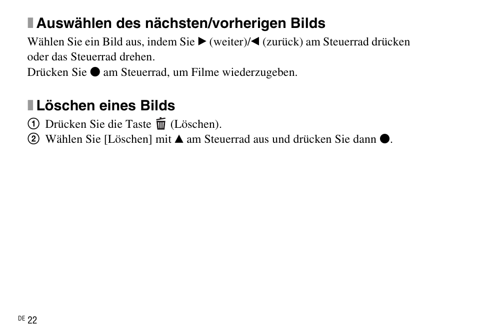 Xauswählen des nächsten/vorherigen bilds, Xlöschen eines bilds | Sony DSC-WX220 User Manual | Page 190 / 499