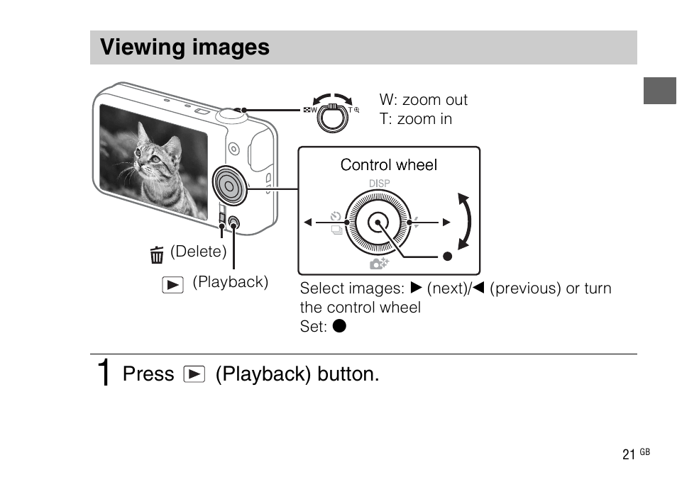 Viewing images, Press (playback) button | Sony DSC-WX220 User Manual | Page 21 / 499