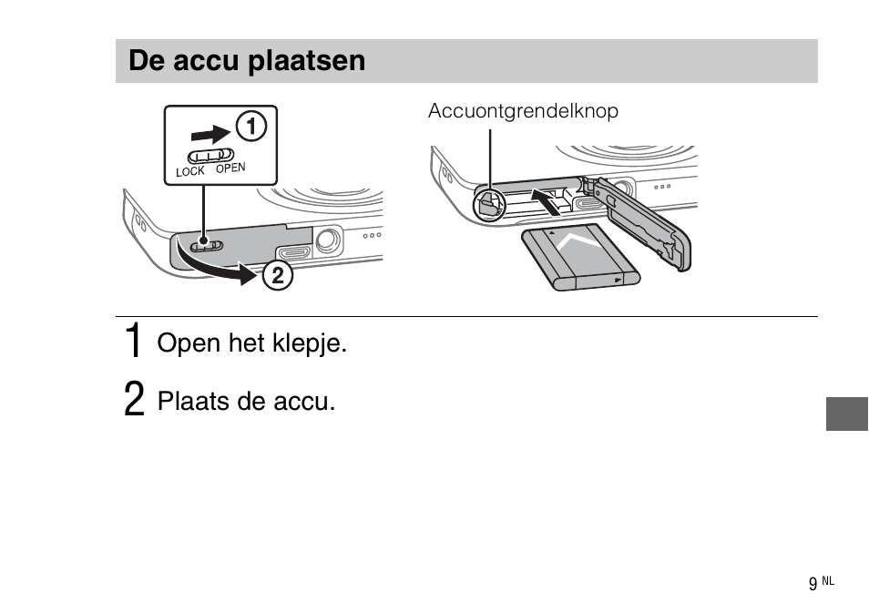 De accu plaatsen | Sony DSC-WX220 User Manual | Page 211 / 499