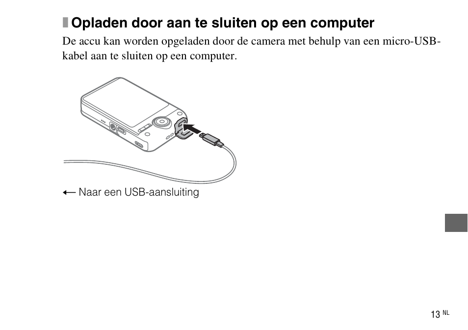 Xopladen door aan te sluiten op een computer | Sony DSC-WX220 User Manual | Page 215 / 499