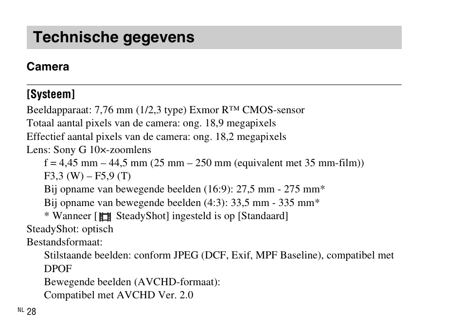 Technische gegevens | Sony DSC-WX220 User Manual | Page 230 / 499