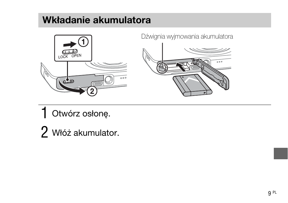 Wkładanie akumulatora | Sony DSC-WX220 User Manual | Page 243 / 499