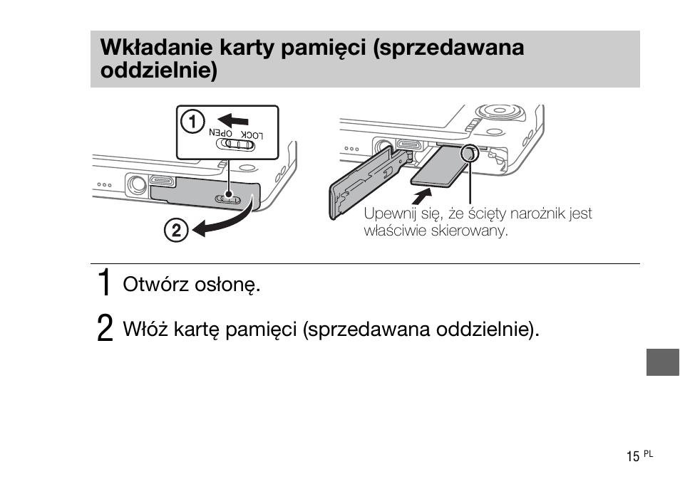 Wkładanie karty pamięci (sprzedawana oddzielnie) | Sony DSC-WX220 User Manual | Page 249 / 499