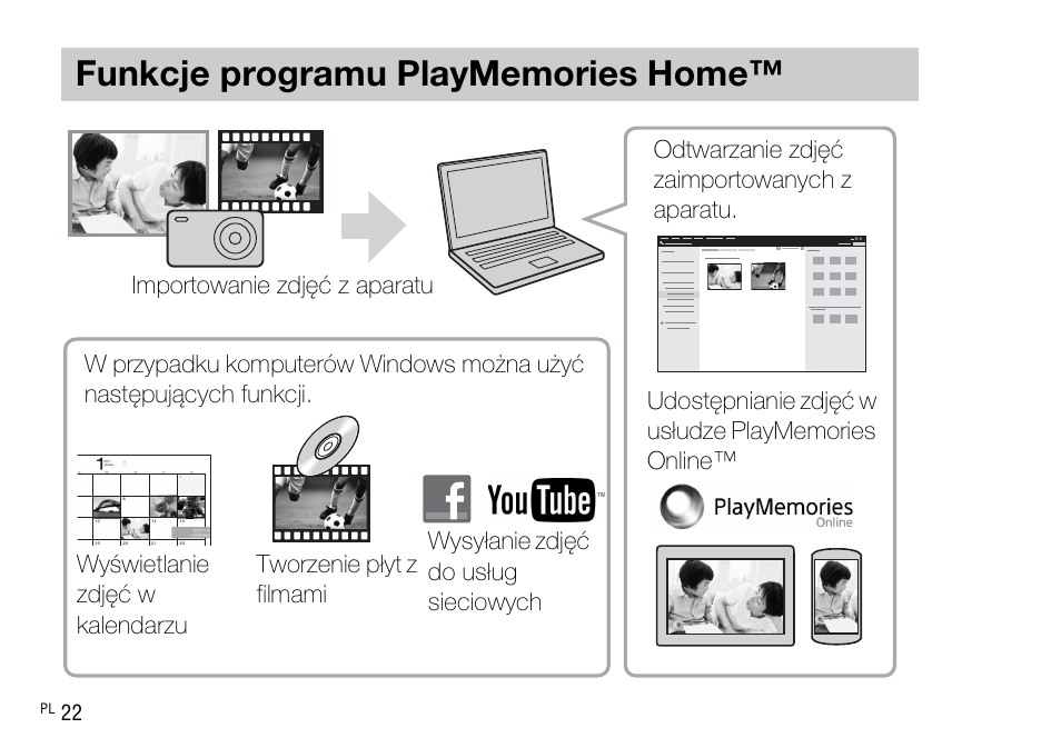 Funkcje programu playmemories home | Sony DSC-WX220 User Manual | Page 256 / 499